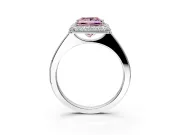 Halo Engagement Ring Setting for Fancy Pink Princess Cut Center with Plain Tapered Band and Prong Head in White Gold
