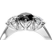 3 Stone Engagement Ring Setting for Fancy Black Marquise Center with Raised Basket Heads and Prong Head in Sterling Silver