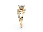 Solitaire Engagement Ring Setting for Princess Cut Center with Pave Bypass Twist Band and Prong Head in Yellow Gold