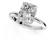 Hidden Halo Engagement Ring Setting for Radiant Cut Center with Plain Rounded Band and Prong Head in Platinum
