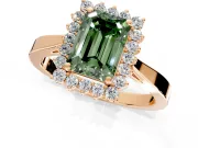 Starburst Halo Engagement Ring Setting for Fancy Green Emerald Cut Center with Flat Cathedral Band and Prong Head in Rose Gold