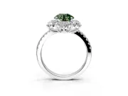Floral Halo Engagement Ring Setting for Fancy Green Round Cut Center with Pave Accents and Prong Head in Sterling Silver