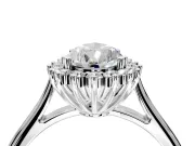 Starburst Halo Engagement Ring Setting for Pear-Shaped Center with Thin Round-Wire Band and Prong Head in White Gold