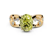 Solitaire Engagement Ring Setting for Fancy Yellow Oval Center with Criss-Cross Accent Band and Prong Head in Yellow Gold