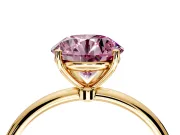 Solitaire Engagement Ring Setting for Fancy Pink Round Cut Center with Straight Thin Band and Prong Head in Yellow Gold