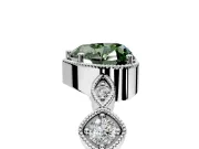 Vintage Station Engagement Ring Setting for Fancy Green Heart-Shaped Center with Accents and Prong Head in Platinum