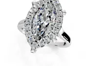 Single Halo Engagement Ring Setting for Marquise Center with Corner Claws, Plain Band and Prong Head in Sterling Silver
