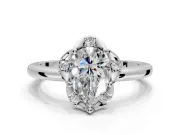 Floral Frame Engagement Ring Setting for Pear-Shaped Center with Accent Clusters and Prong Head in Sterling Silver