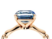 Solitaire Engagement Ring Setting for Fancy Blue Asscher Cut Center with Bamboo Band and Prong Head in Rose Gold