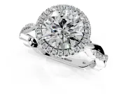 Halo Engagement Ring Setting for Round Cut Center with Pave and Plain Twist Band and Prong Head in White Gold
