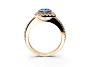 Pave Halo Engagement Ring Setting for Fancy Blue Princess Cut Center with Single Row Pave Band and Prong Head in Rose Gold