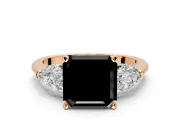 3 Stone Engagement Ring Setting for Fancy Black Asscher Cut Center with Large Pear-Shaped Accents and Prong Head in Rose Gold
