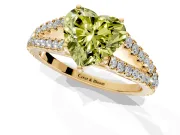 Solitaire Engagement Ring Setting for Fancy Yellow Heart-Shaped Center with Pave Split Shank and Prong Head in Yellow Gold