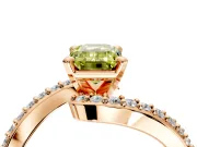 Solitaire Engagement Ring Setting for Fancy Yellow Emerald Cut Center with Pave Bypass Swirl Band and Prong Head in Rose Gold