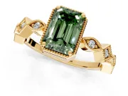Milgrain Bezel Engagement Ring Setting for Fancy Green Emerald Cut Center with Marquise Stations and Bezel Head in Yellow Gold