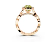Halo Engagement Ring Setting for Fancy Yellow Radiant Cut Center with Twist Band and Prong Head in Rose Gold