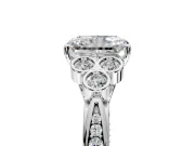 Cluster Engagement Ring Setting for Radiant Cut Center with Bezel Accent Clusters and Prong Head in Sterling Silver