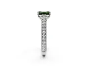 Solitaire Engagement Ring Setting for Fancy Green Emerald Cut Center with Engraved Pave Band and Prong Head in White Gold
