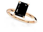 Hidden Halo Engagement Ring Setting for Fancy Black Emerald Cut Center with Thin Rounded Band and Prong Head in Rose Gold