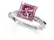 Side Accent Engagement Ring Setting for Fancy Pink Princess Cut Center with Accent Shoulders and Prong Head in Platinum