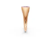 Tension Engagement Ring Setting for Fancy Pink Radiant Cut Center with Wide Tapered Band and Tension Head in Rose Gold