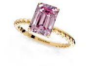 Solitaire Engagement Ring Setting for Fancy Pink Emerald Cut Center with Plain Twisted Rope Band and Prong Head in Yellow Gold