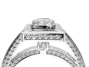 Halo Engagement Ring Setting for Emerald Cut Center with Framed Halo, Pave Band and Prong Head in Sterling Silver