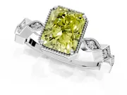 Milgrain Bezel Engagement Ring Setting for Fancy Yellow Radiant Cut Center with Marquise Stations and Bezel Head in Sterling Silver