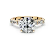 Baguette Engagement Ring Setting for Round Cut Center with Alternating Bar-Set Band and Prong Head in Yellow Gold