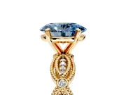 Solitaire Engagement Ring Setting for Fancy Blue Oval Center with Marquise Panel Band and Prong Head in Yellow Gold