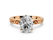 Solitaire Engagement Ring Setting for Oval Center with XO Engraved Band and Prong Head in Rose Gold