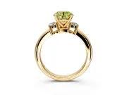 3 Stone Engagement Ring Setting for Fancy Yellow Round Cut Center with Wide Plain Band and Prong Head in Yellow Gold
