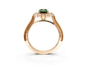 Milgrain Halo Engagement Ring Setting for Fancy Green Emerald Cut Center with Bezel Point Accents and Prong Head in Rose Gold