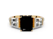 Channel-Set Engagement Ring Setting for Fancy Black Radiant Cut Center with Baguette Band and Prong Head in Yellow Gold