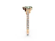 Solitaire Engagement Ring Setting for Fancy Green Pear-Shaped Center with Widening Pave Band and Claw Prong Head in Rose Gold