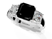 3 Stone Engagement Ring Setting for Fancy Black Asscher Cut Center with Raised Basket Heads and Prong Head in Platinum