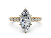 Solitaire Engagement Ring Setting for Marquise Center with Shared-Prong Accents and Prong Head in Yellow Gold