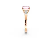 3 Stone Engagement Ring Setting for Fancy Pink Asscher Cut Center with Baguette Accents and Prong Head in Rose Gold