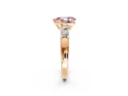 5 Stone Engagement Ring Setting for Fancy Pink Pear-Shaped Center with Plain Band and Prong Head in Rose Gold