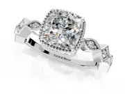 Milgrain Bezel Engagement Ring Setting for Cushion Cut Center with Marquise Stations and Bezel Head in Sterling Silver