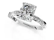 Side Accent Engagement Ring Setting for Radiant Cut Center with Accent Shoulders and Prong Head in Sterling Silver