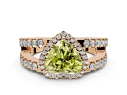 Halo Engagement Ring Setting for Fancy Yellow Heart-Shaped Center with Wide-Open Pave Split Shank and Prong Head in Rose Gold