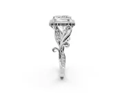 Halo Engagement Ring Setting for Princess Cut Center with Leaf Motif Split Shank and Prong Head in Platinum