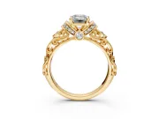 Solitaire Engagement Ring Setting for Emerald Cut Center with Filigree Band and Prong Head in Yellow Gold