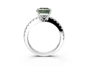 Solitaire Engagement Ring Setting for Fancy Green Princess Cut Center with Single Row Accent Band and Prong Head in White Gold