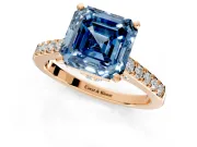 Solitaire Engagement Ring Setting for Fancy Blue Asscher Cut Center with Crossover Accents and Prong Head in Rose Gold