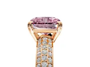 Solitaire Engagement Ring Setting for Fancy Pink Radiant Cut Center with Multi-Row Pave Accents and Basket Head in Rose Gold