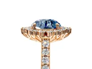Sunburst Halo Engagement Ring Setting for Fancy Blue Round Cut Center with Pave Band and Prong Head in Rose Gold