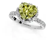 Halo Engagement Ring Setting for Fancy Yellow Heart-Shaped Center with Openwork Halo, Pave Band and Prong Head in Platinum