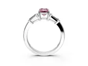 3 Stone Engagement Ring Setting for Fancy Pink Emerald Cut Center with Baguette Accents and Prong Head in Platinum